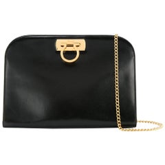 Salvatore Ferragamo Black Leather Envelope 2 in 1 Clutch Flap Shoulder Bag