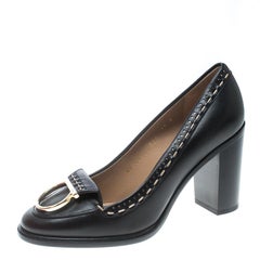 Salvatore Ferragamo Black Leather Fele Gancio Block Heel Loafer Pumps Size 38