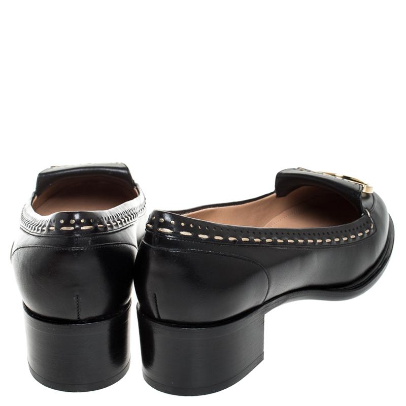 Women's Salvatore Ferragamo Black Leather Fele Gancio Block Heel Loafer Pumps Size 40
