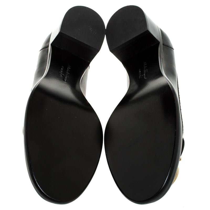 Salvatore Ferragamo Black Leather Fele Gancio Block Heel Loafer Pumps Size 40 3