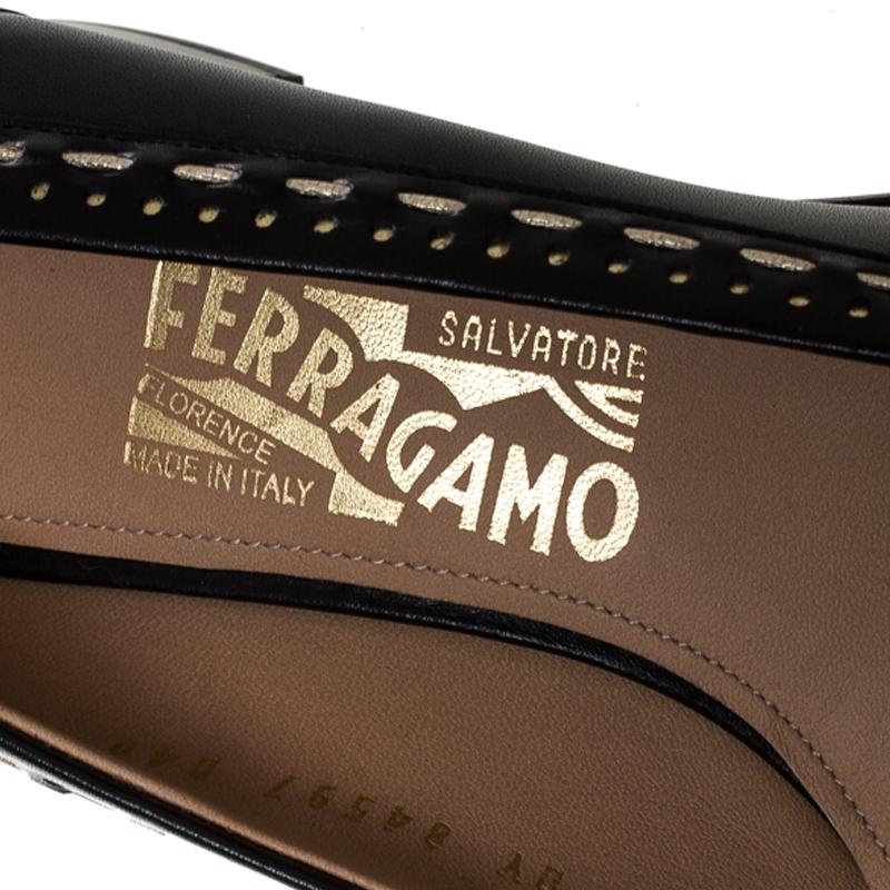 Salvatore Ferragamo Black Leather Fele Gancio Block Heel Loafer Pumps Size 40 2