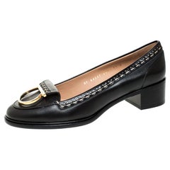 Salvatore Ferragamo Black Leather Fele Gancio Block Heel Loafer Pumps Size 40