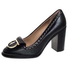 Salvatore Ferragamo Black Leather Fele Gancio Detail Block Heel Loafer Pumps 41