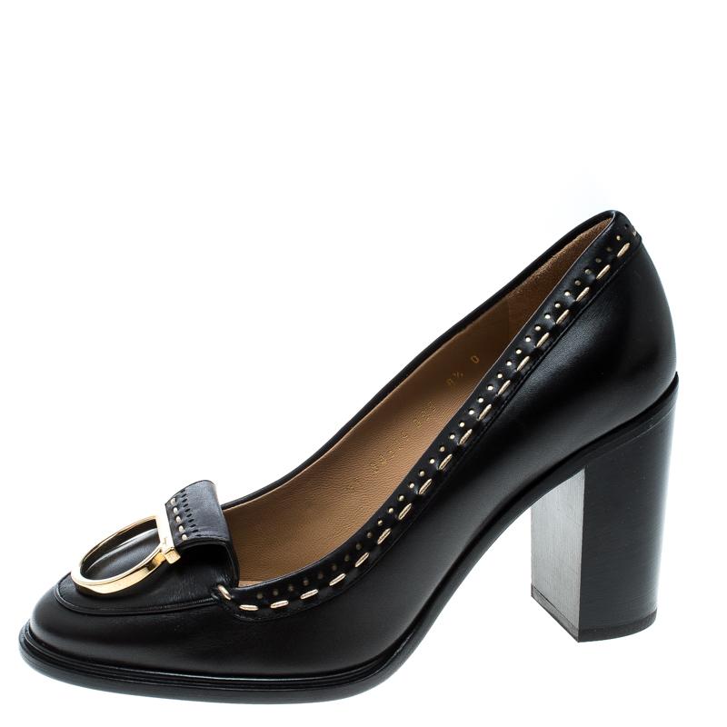 Elevate your look by adding these Salvatore Ferragamo pumps to your closet . Create a chic, ornate look with this pair of leather pumps and it makes an attractive addition to any outfit. Add a sign of glamour to your look by slipping into this pair