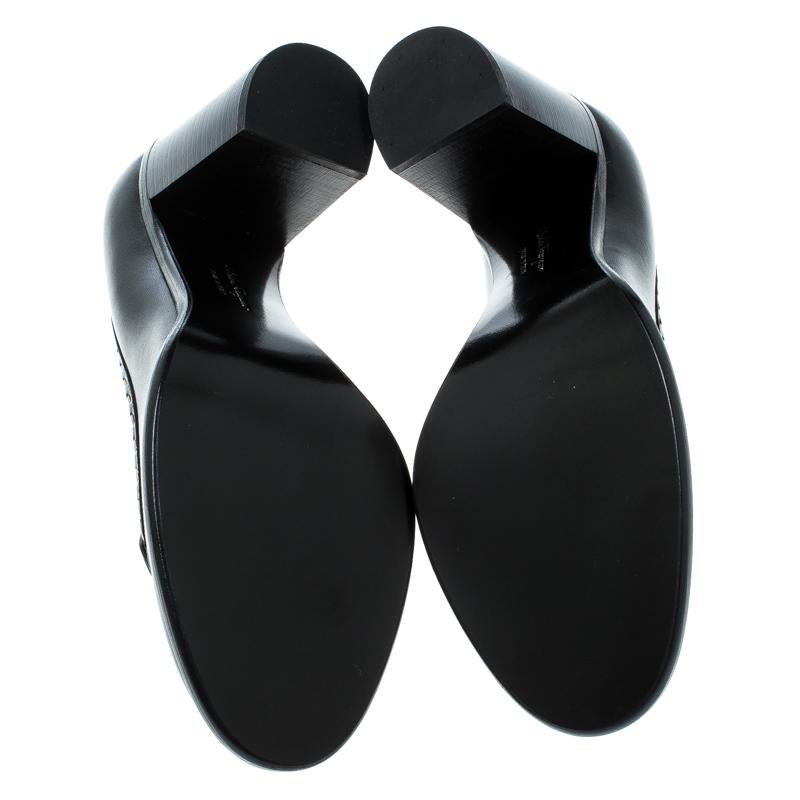 Salvatore Ferragamo Black Leather Fele Gancio Detail Block Heel Loafer Pumps  2