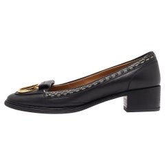 Salvatore Ferragamo Black Leather Fele Gancio Detail Loafer Pumps Size 38
