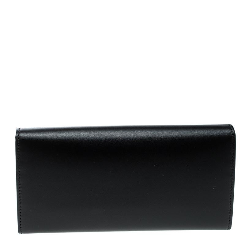 Women's Salvatore Ferragamo Black Leather Flower Lock Continental Wallet