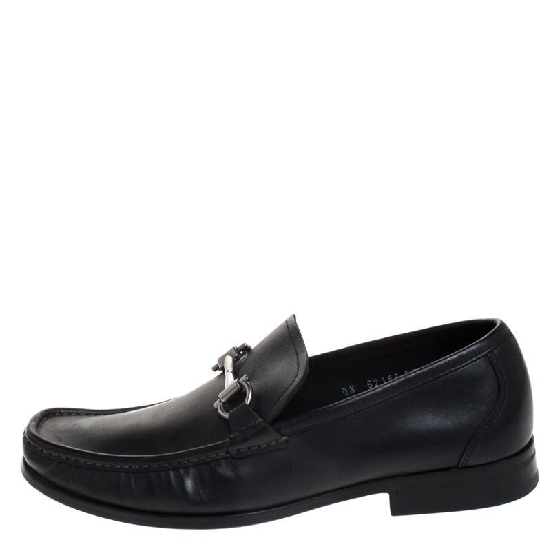 Salvatore Ferragamo Black Leather Gancini Bit Loafers Size 41 at