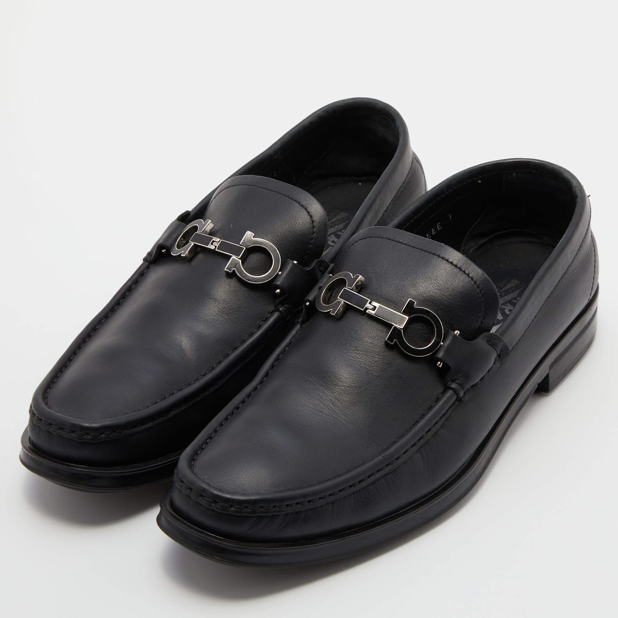 Men's Salvatore Ferragamo Black Leather Gancini Bit Loafers Size 41