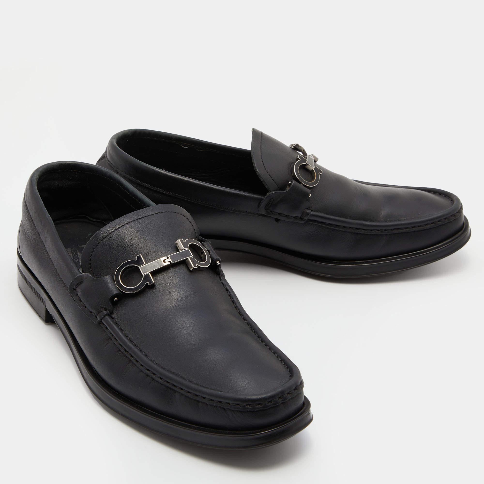 Salvatore Ferragamo Black Leather Gancini Bit Loafers Size 41 1