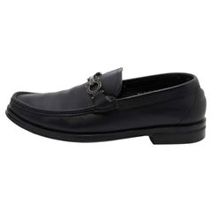 Used Salvatore Ferragamo Black Leather Gancini Bit Loafers Size 41