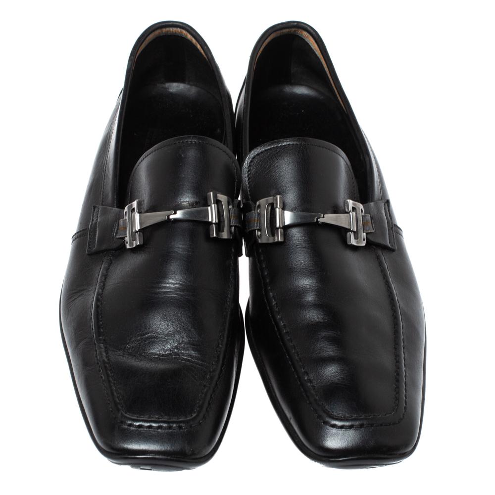 Salvatore Ferragamo Black Leather Gancini Bit Loafers Size 42.5 In Good Condition In Dubai, Al Qouz 2