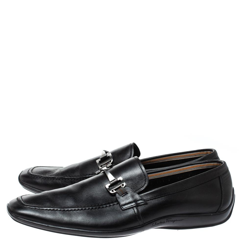 Women's Salvatore Ferragamo Black Leather Gancini Bit Loafers Size 42.5