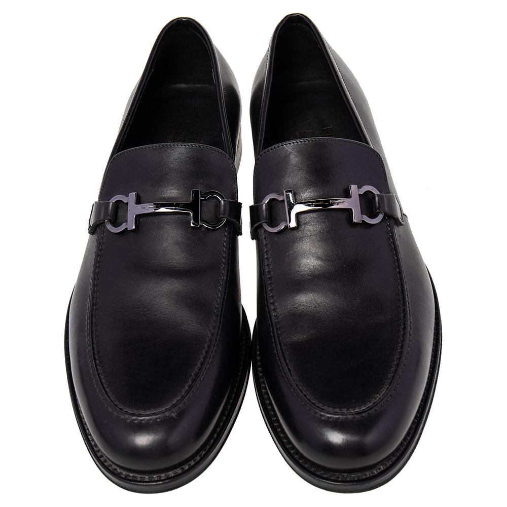 Salvatore Ferragamo Black Leather Gancini Bit Loafers Size 44 1