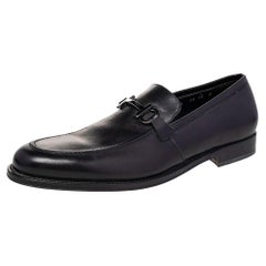 Used Salvatore Ferragamo Black Leather Gancini Bit Loafers Size 44