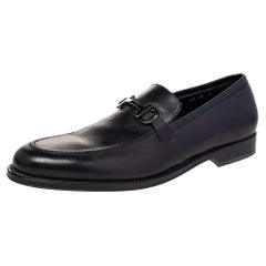 Salvatore Ferragamo Black Leather Gancini Bit Loafers Size 44