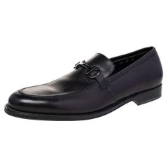 Salvatore Ferragamo Gancini Bit Loafers aus schwarzem Leder, Größe 44