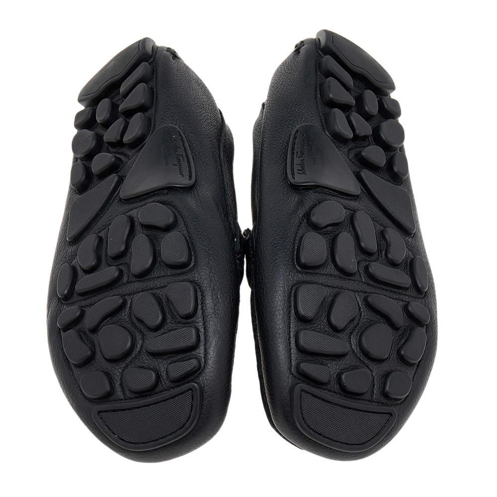 Salvatore Ferragamo Black Leather Gancini Bit Slip On Loafers Size 43 For Sale 1
