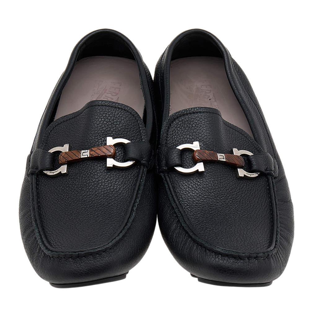 Salvatore Ferragamo Black Leather Gancini Bit Slip On Loafers Size 43 For Sale 3