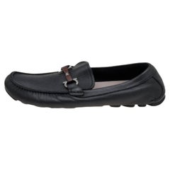 Salvatore Ferragamo Black Leather Gancini Bit Slip On Loafers Size 43
