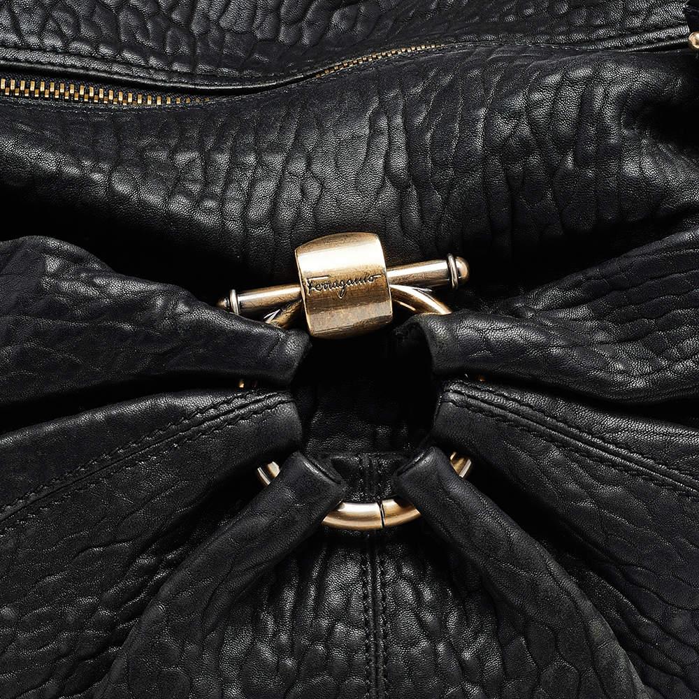 Salvatore Ferragamo Black Leather Gancini Hobo For Sale 3