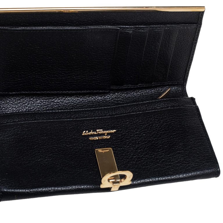 Salvatore Ferragamo Black Leather Gancini Icona Continental Wallet at ...