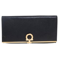 Salvatore Ferragamo Black Leather Gancini Icona Continental Wallet