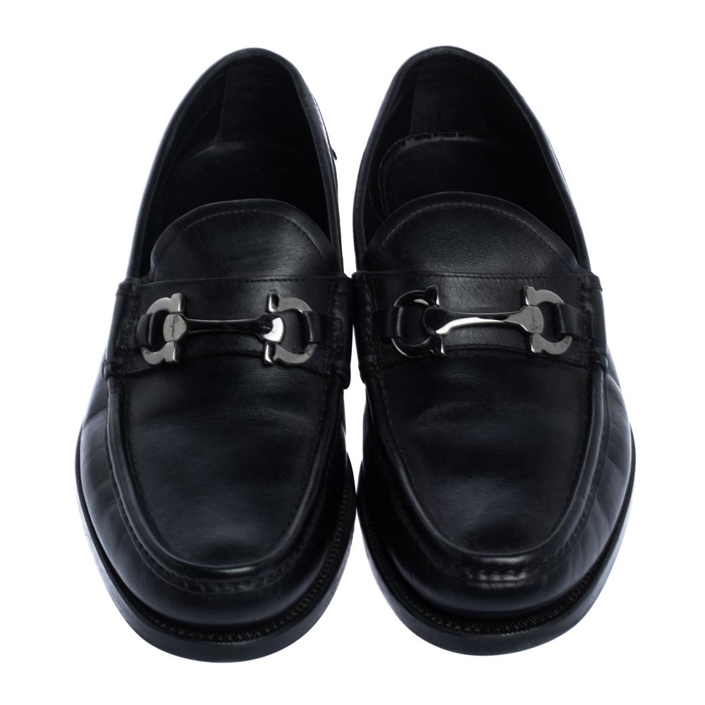 Salvatore Ferragamo Black Leather Gancini Loafers Size 42 For Sale at ...