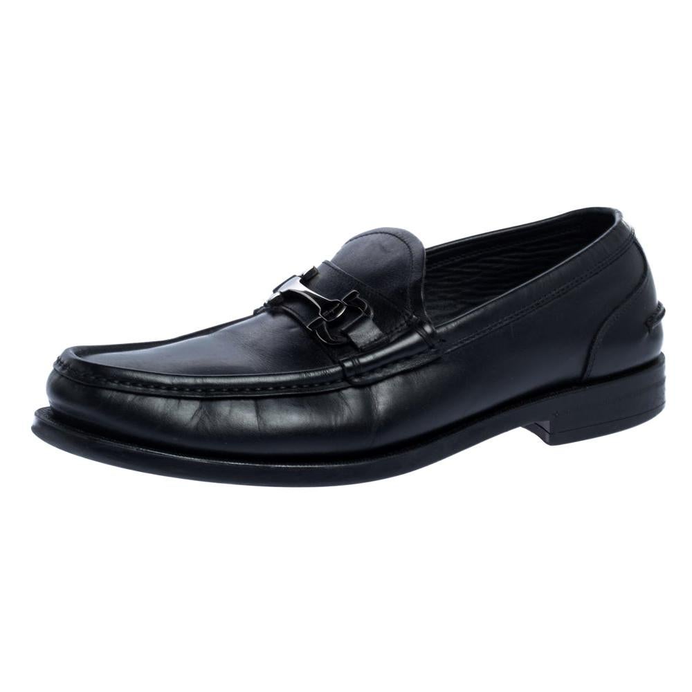 Salvatore Ferragamo Black Leather Gancini Loafers Size 42 For Sale at ...