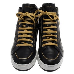 Salvatore Ferragamo Black Leather Gancini Nicky High Top Sneakers Size 41.5