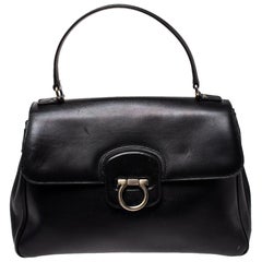 Salvatore Ferragamo Black Leather Gancini Satchel