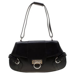 Salvatore Ferragamo Black Leather Gancini Shoulder Bag