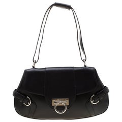 Used Salvatore Ferragamo Black Leather Gancini Shoulder Bag