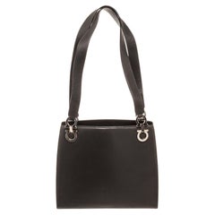 Salvatore Ferragamo Black Leather Gancini Shoulder Bag with material leather