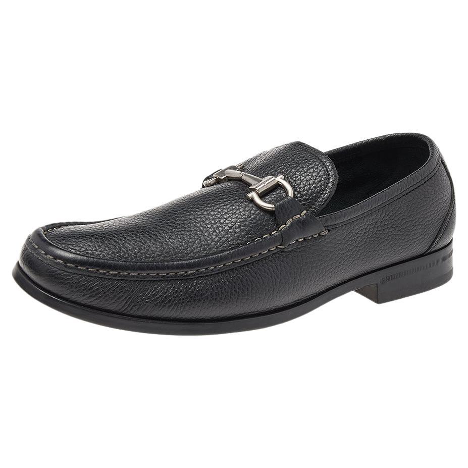 Salvatore Ferragamo Black Leather Gancini Slip On Loafers Size 41 For Sale