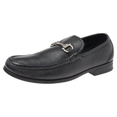 Used Salvatore Ferragamo Black Leather Gancini Slip On Loafers Size 41