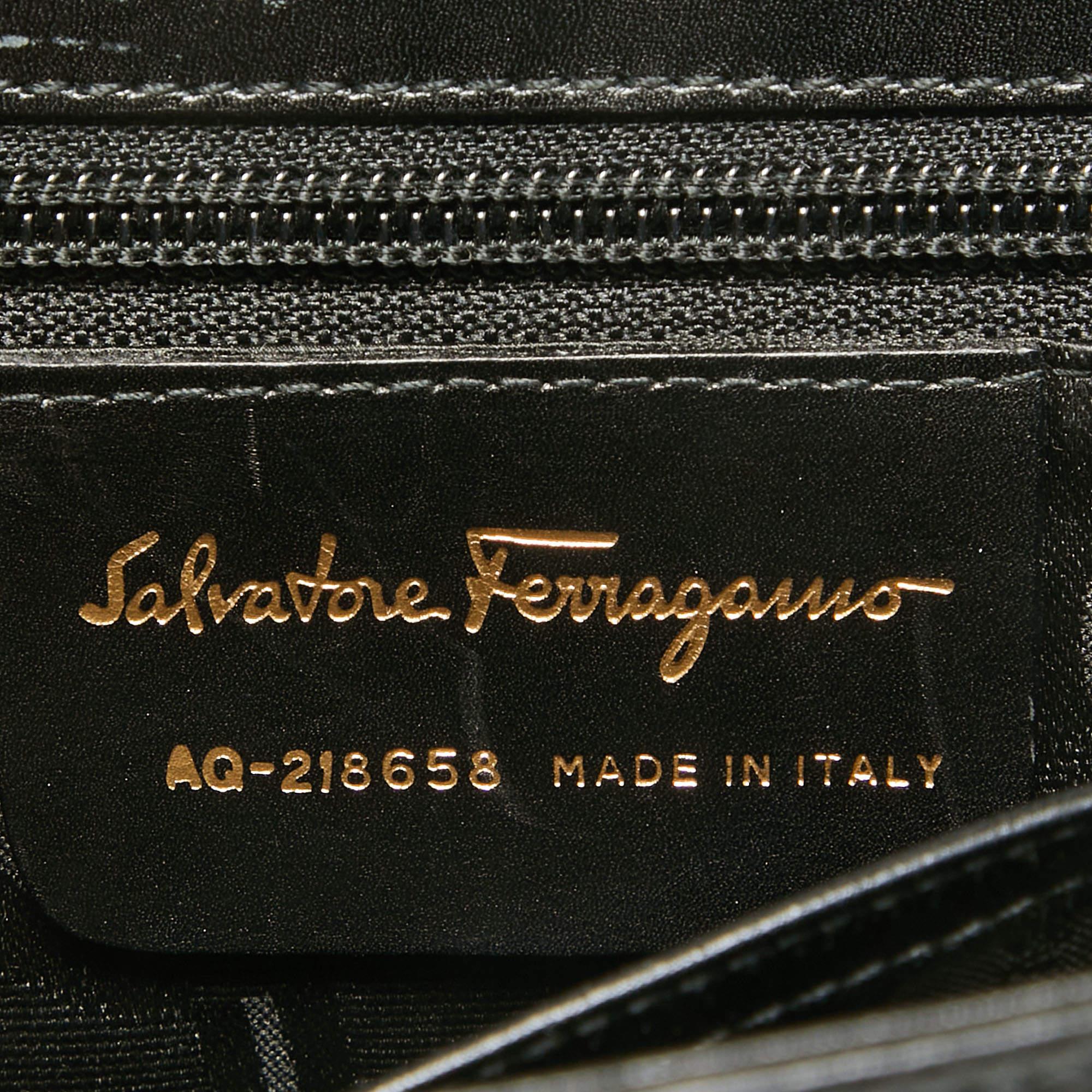 Salvatore Ferragamo Black Leather Gancini Top Handle Bag For Sale 6