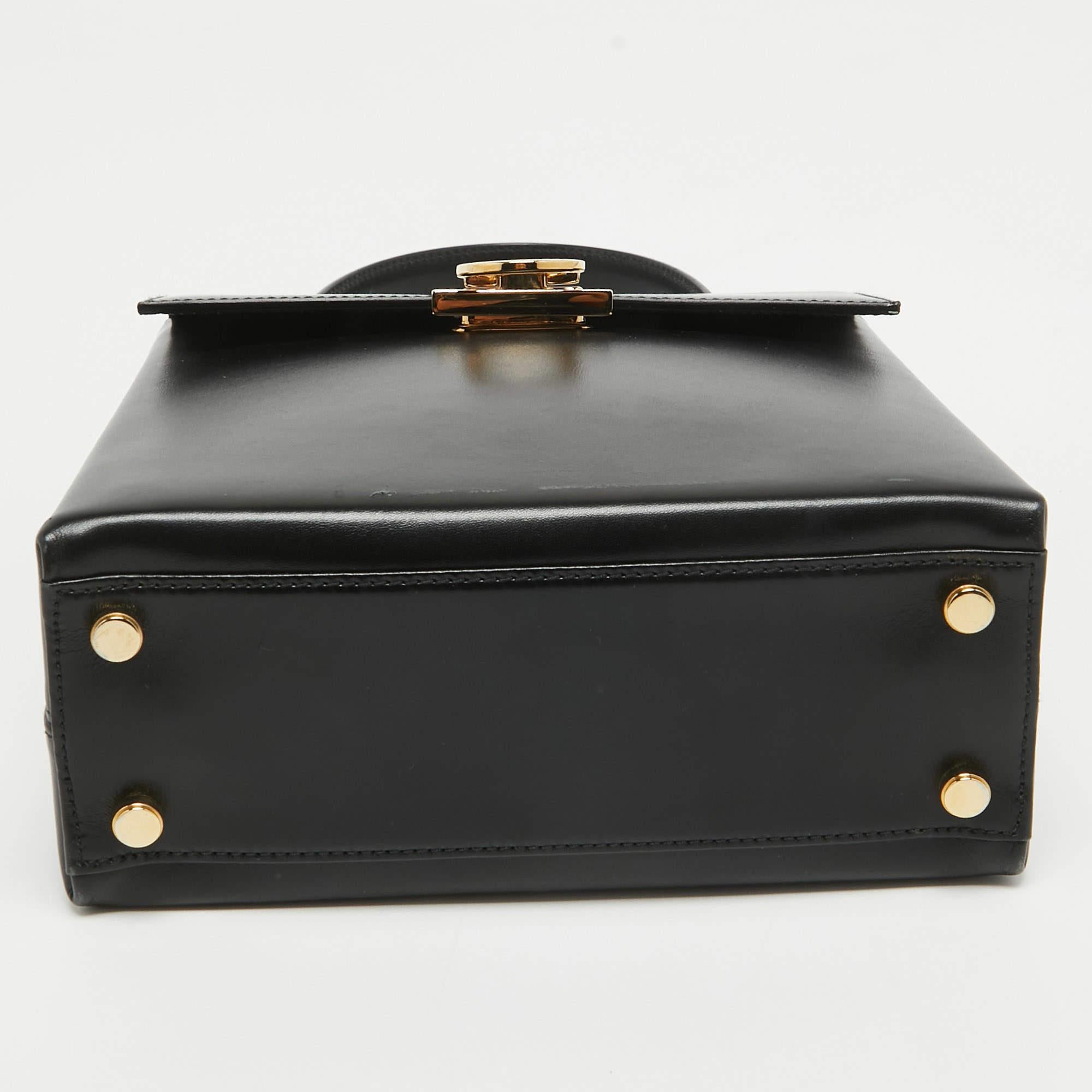 Salvatore Ferragamo Black Leather Gancini Top Handle Bag For Sale 8