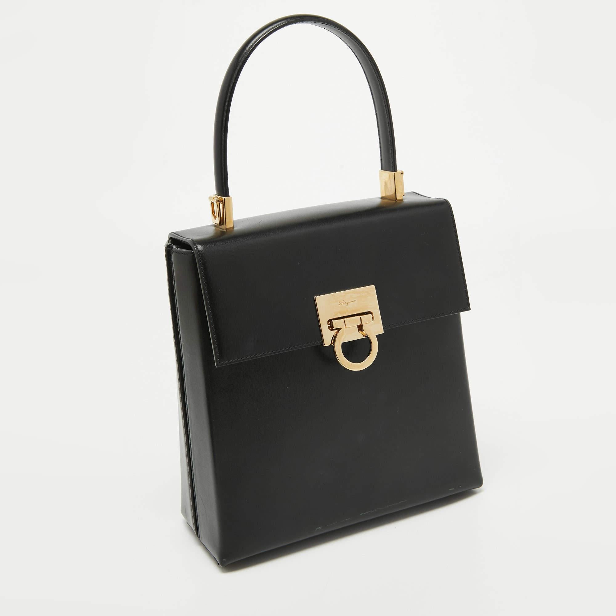 Salvatore Ferragamo Black Leather Gancini Top Handle Bag 1