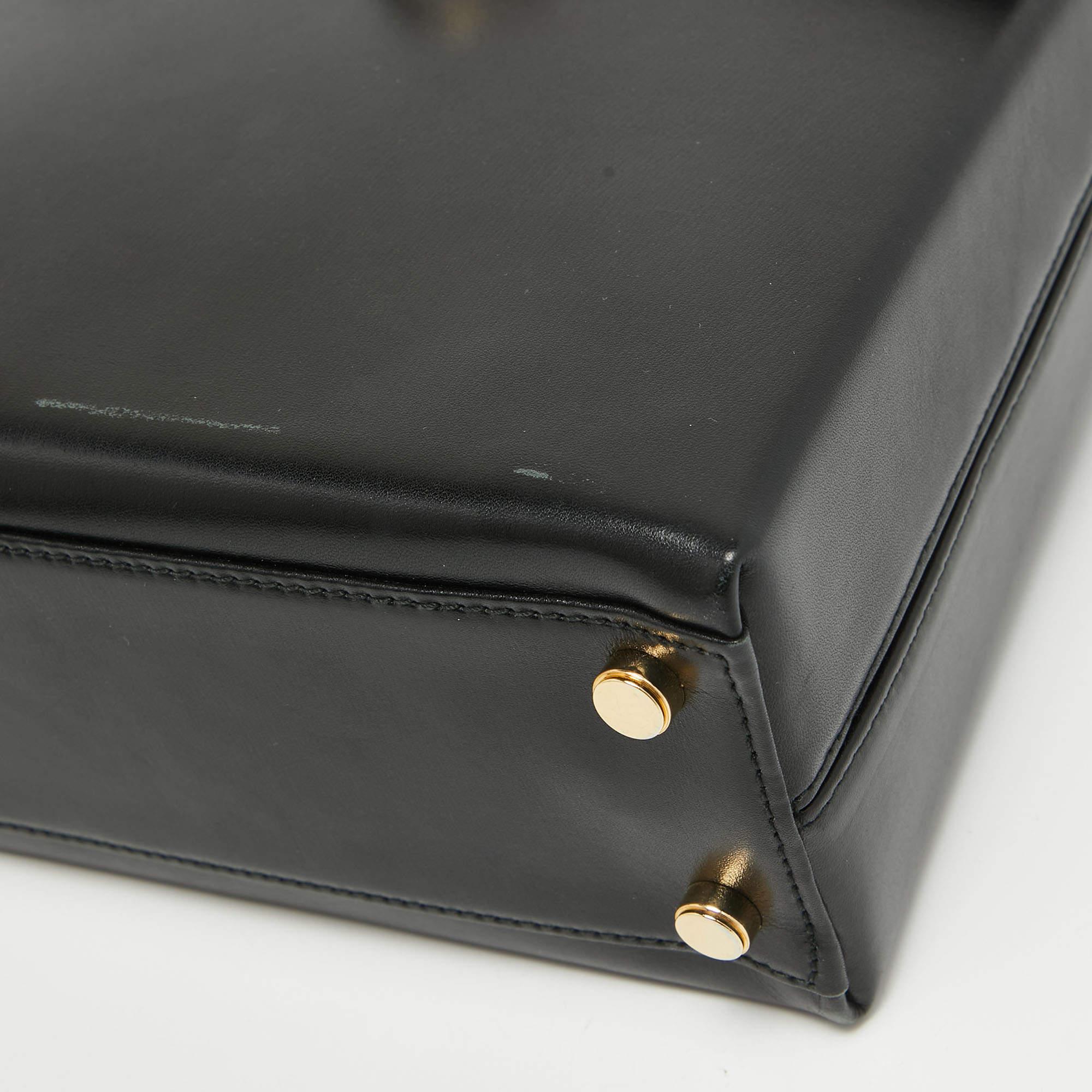 Salvatore Ferragamo Black Leather Gancini Top Handle Bag For Sale 2