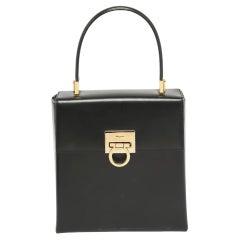 Vintage Salvatore Ferragamo Black Leather Gancini Top Handle Bag