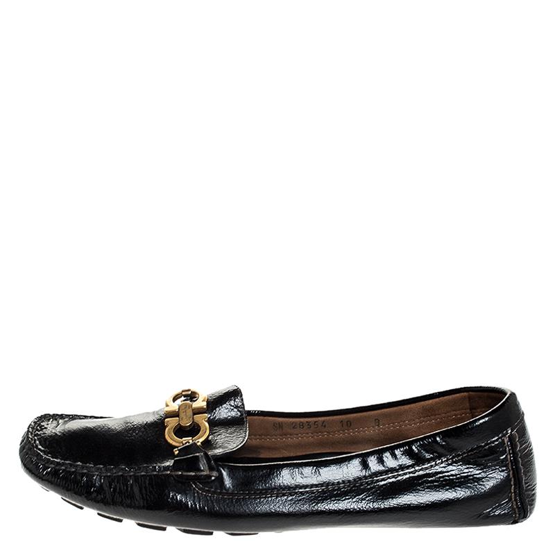 Salvatore Ferragamo Black Leather Gancio Bit Loafers Size 38.5 For Sale 1