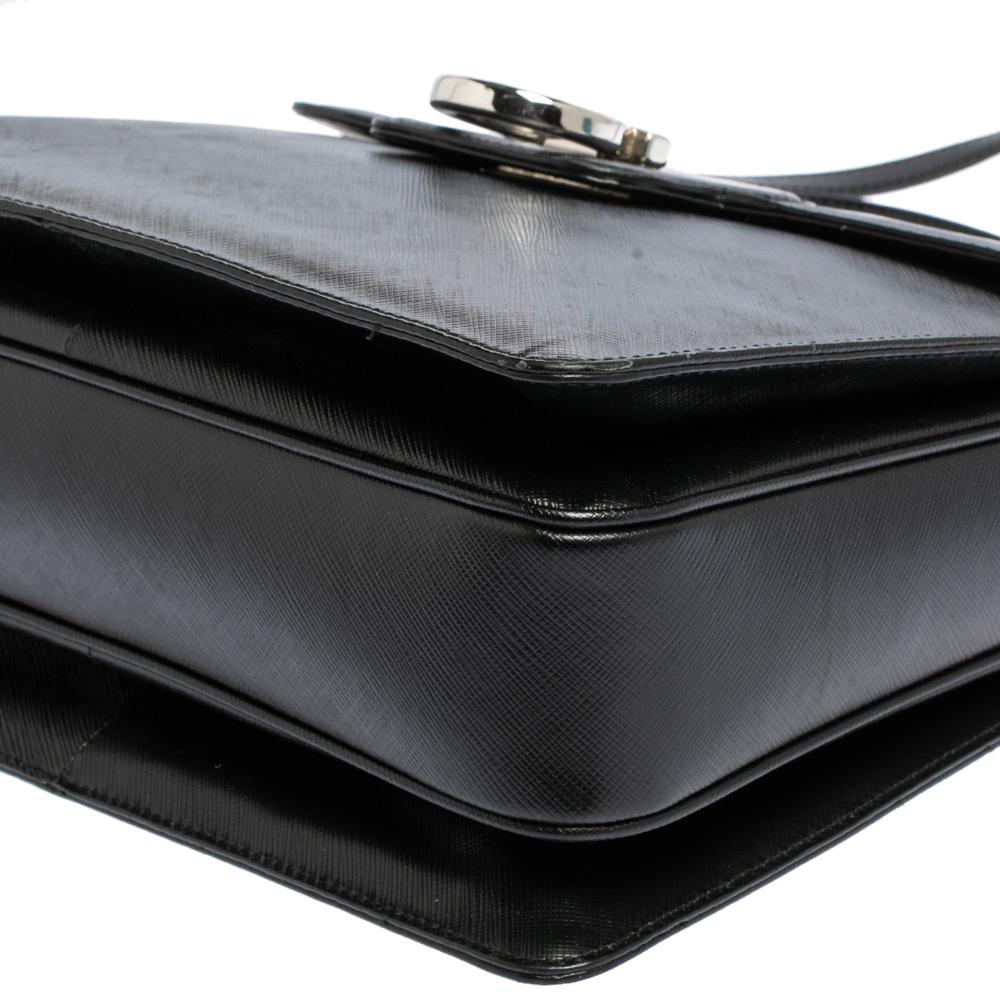 Salvatore Ferragamo Black Leather Gancio Flap Top Handle Bag 8