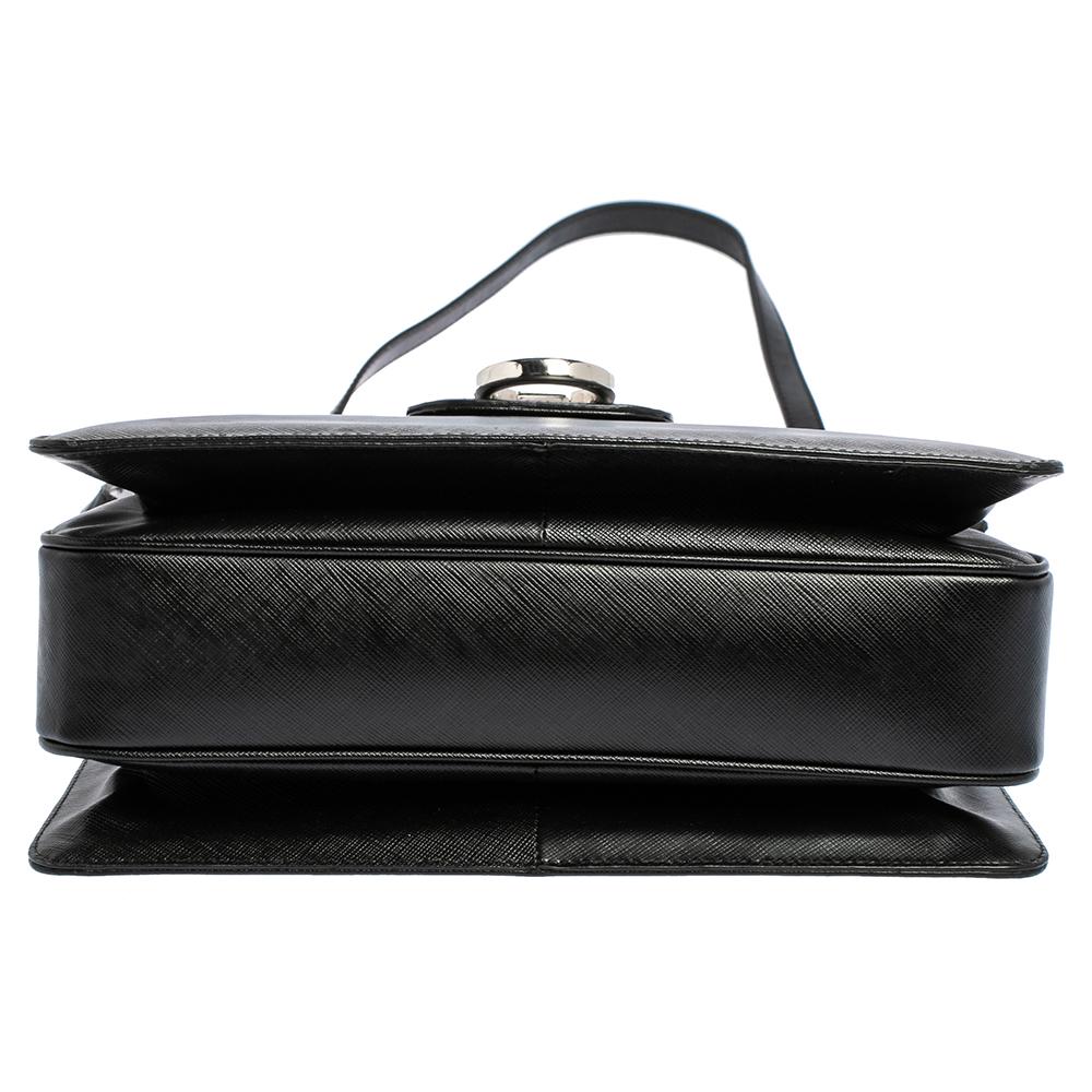 Salvatore Ferragamo Black Leather Gancio Flap Top Handle Bag 1