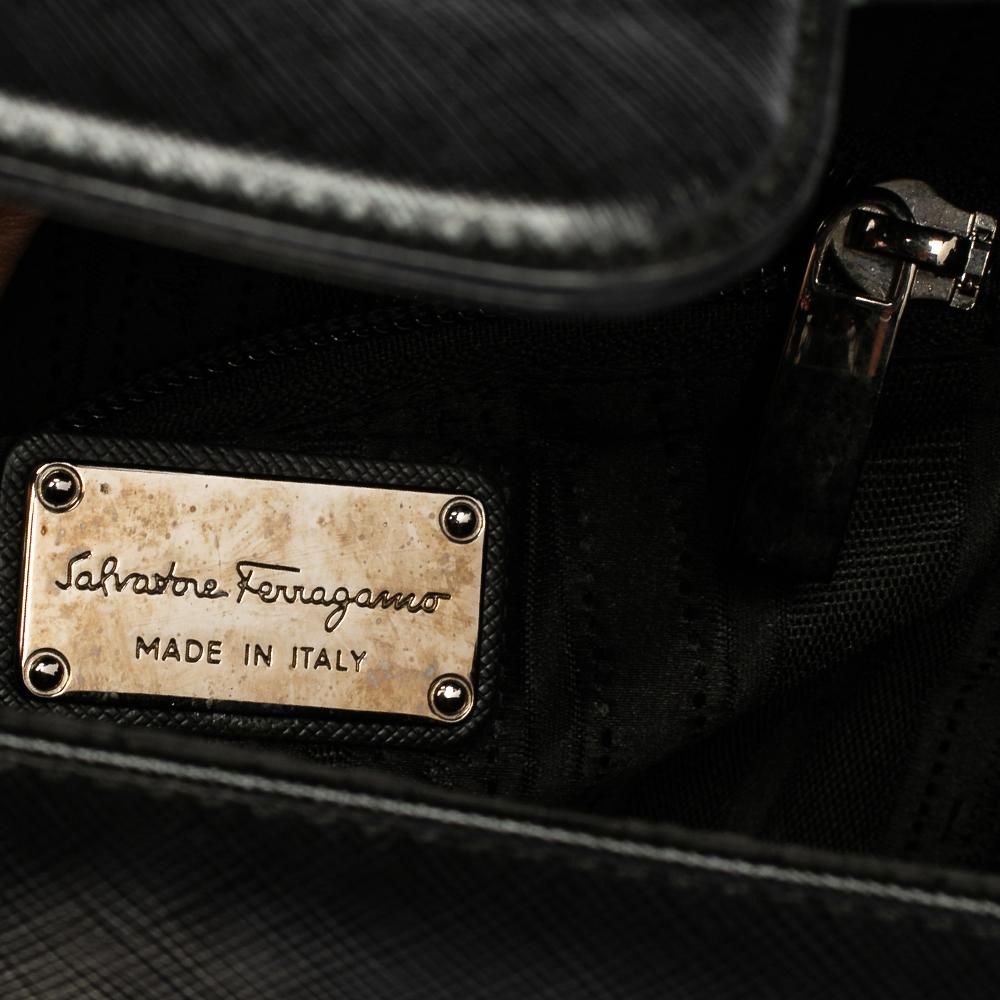 Salvatore Ferragamo Black Leather Gancio Flap Top Handle Bag 3