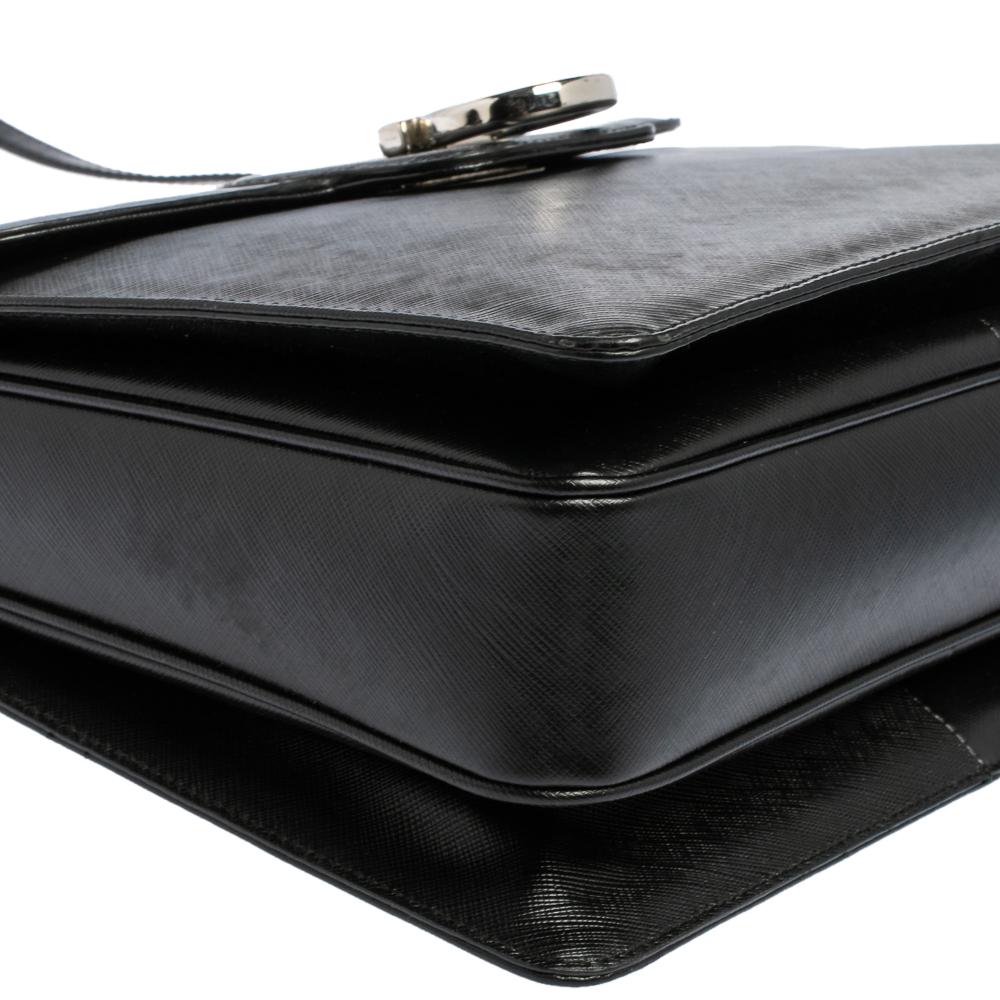 Salvatore Ferragamo Black Leather Gancio Flap Top Handle Bag 4
