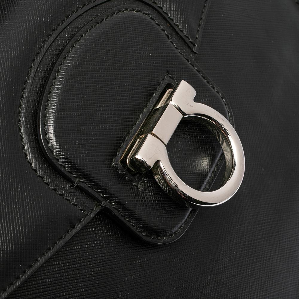 Salvatore Ferragamo Black Leather Gancio Flap Top Handle Bag 5