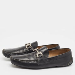 Salvatore Ferragamo Black Leather Gancio Loafers Size 47