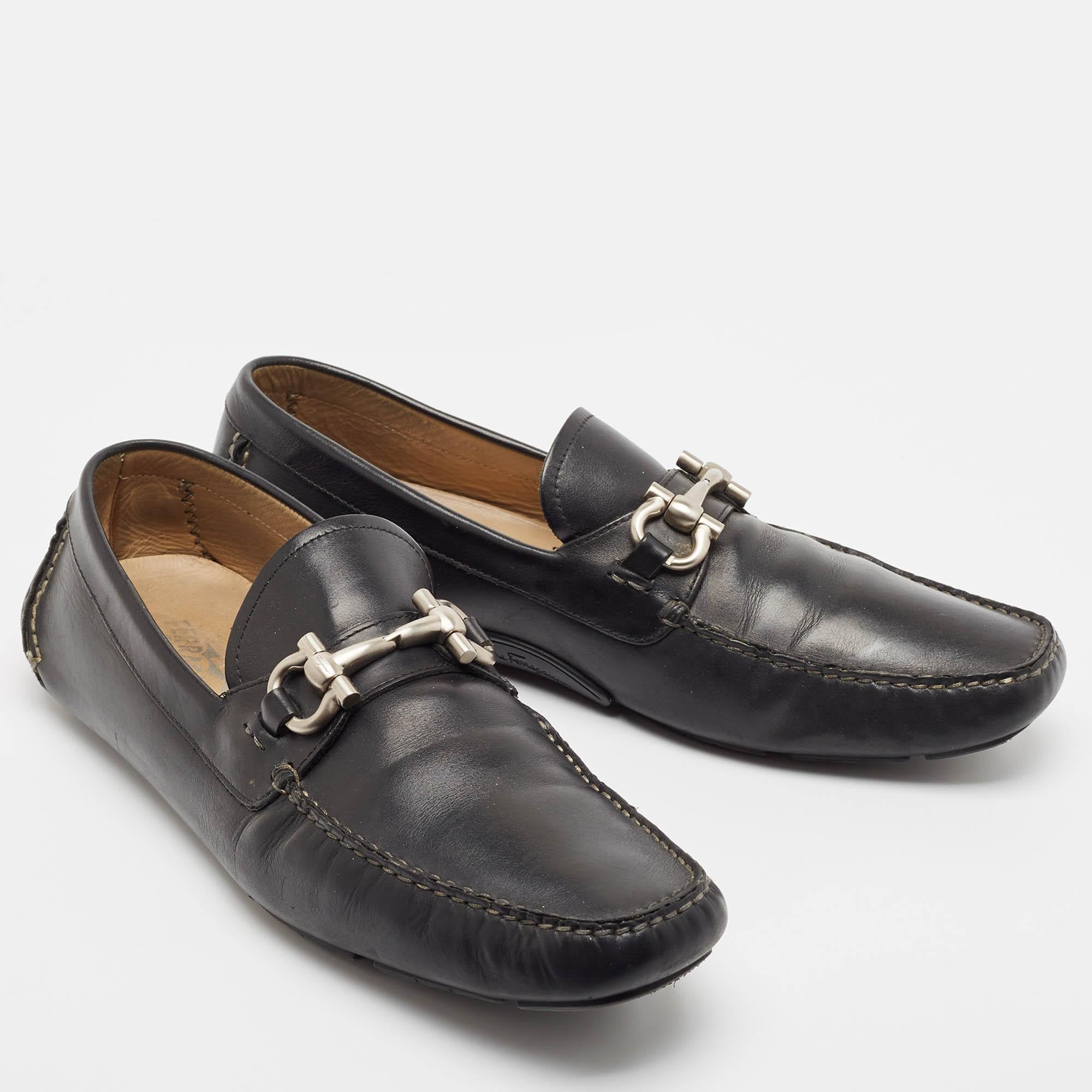 Men's Salvatore Ferragamo Black Leather Gancio Loafers Size 47 For Sale