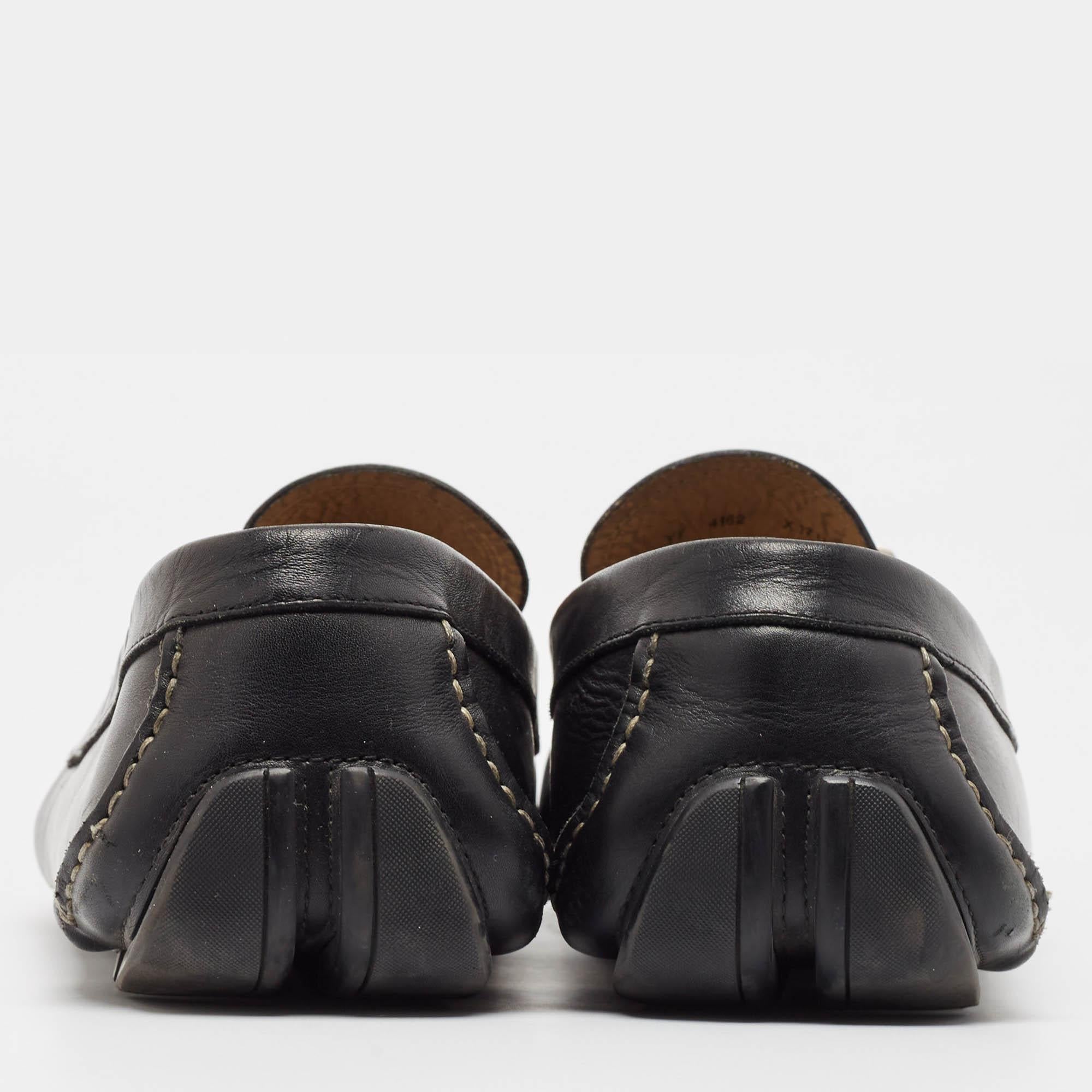 Salvatore Ferragamo Black Leather Gancio Loafers Size 47 For Sale 1